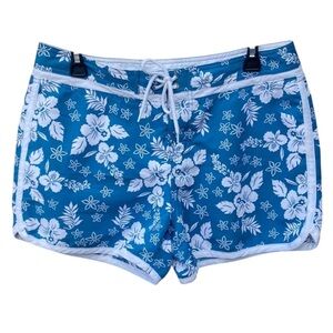 VTG Y2K White Lies Blue White Hibiscus Floral Board Shorts Swim - 9